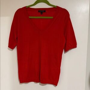Banana Republic Red Short Sleeve V-Neck Lightweight Sweater 100% Wool Size M